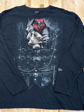 Spiral Gothic Black long Sleeve tshirt waisted pirate and chains print size XXL